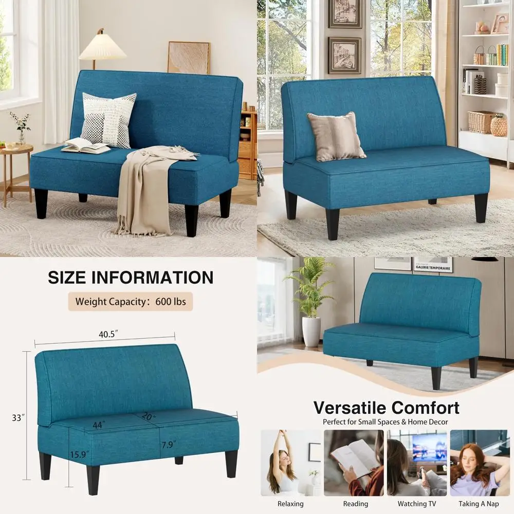 أريكة مدمجة بمقعدين مع تنجيد للمساحات الصغيرة وأرجل خشبية مثالية لغرفة النوم #1