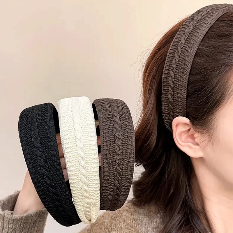 

Knitted Headbands For Autumn & Winter Wide Hairbands Braided Crochet Hair Hoops Non-slip Bezels Women Vintage Hair Accessories