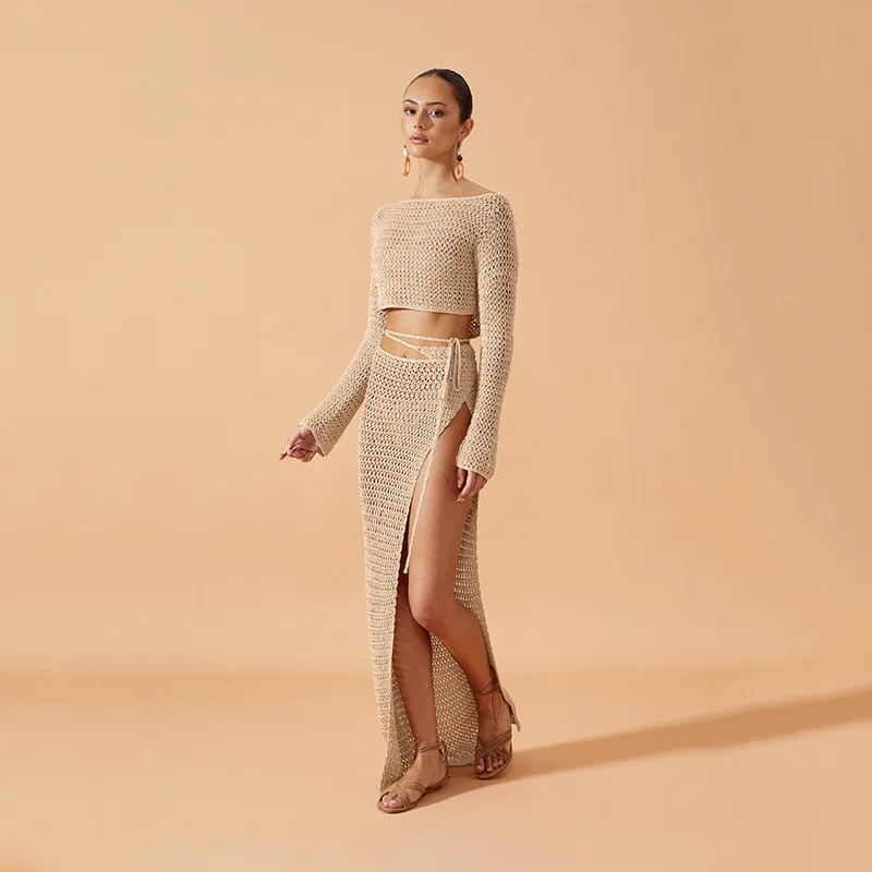 2025年クロスボーダーヨーロッパ風アメリカ風サマーニューセクシーニットビーチドレスビキニ水着カバーアップ日焼け止めセット