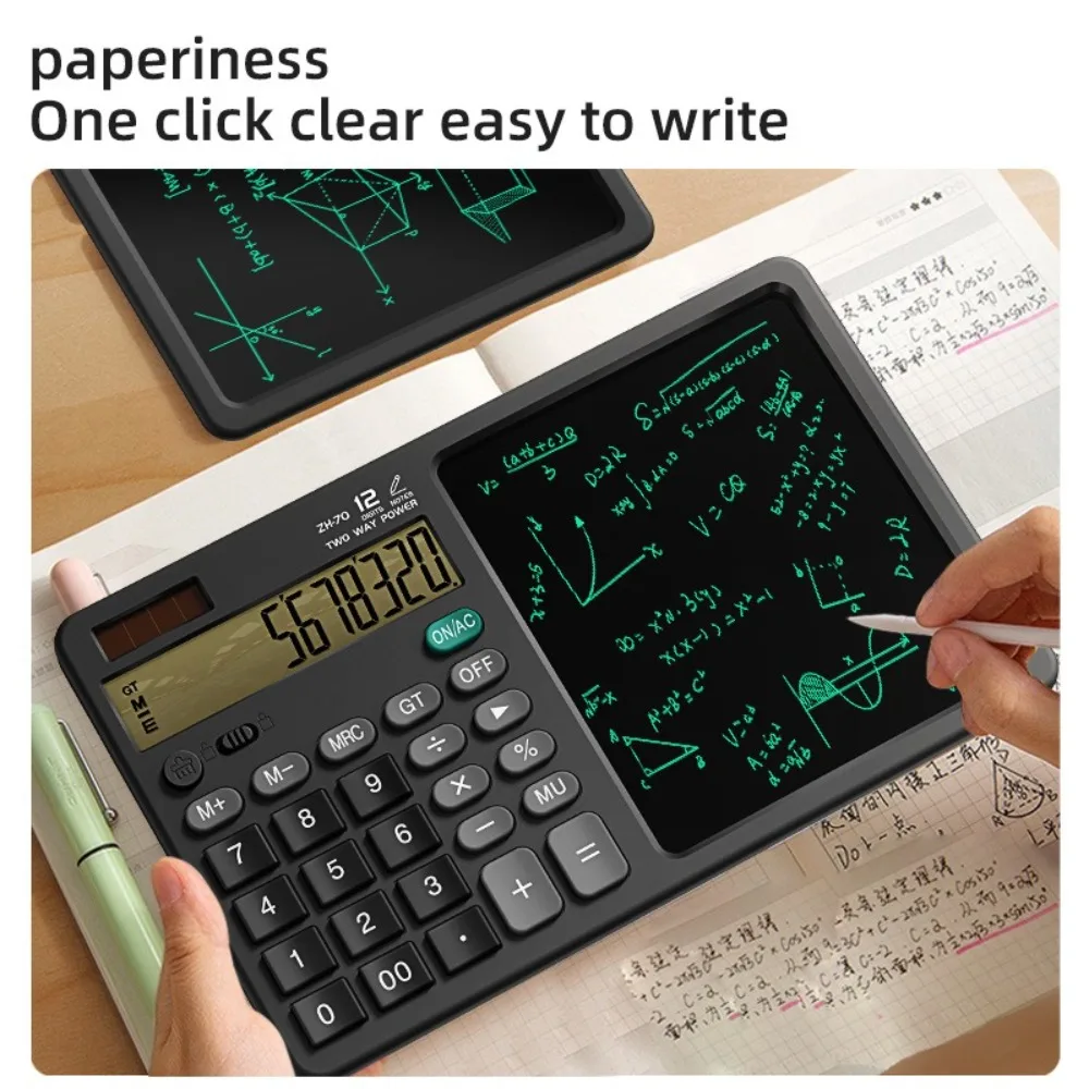 12 Digits 2in1 Calculator Solar Power with Writing Pad Standard Function Calculator Dual Stylus Pen 6 inch Calculator LCD Tablet