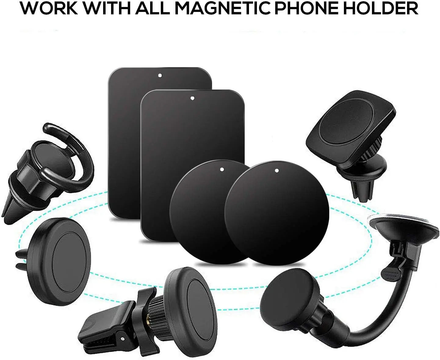 Magnetic Phone Mount Metal Plate Kit - 4 Pack Ultra Thin Black Discs with Strong Adhesive - Universal Car Phone Holder Stickers