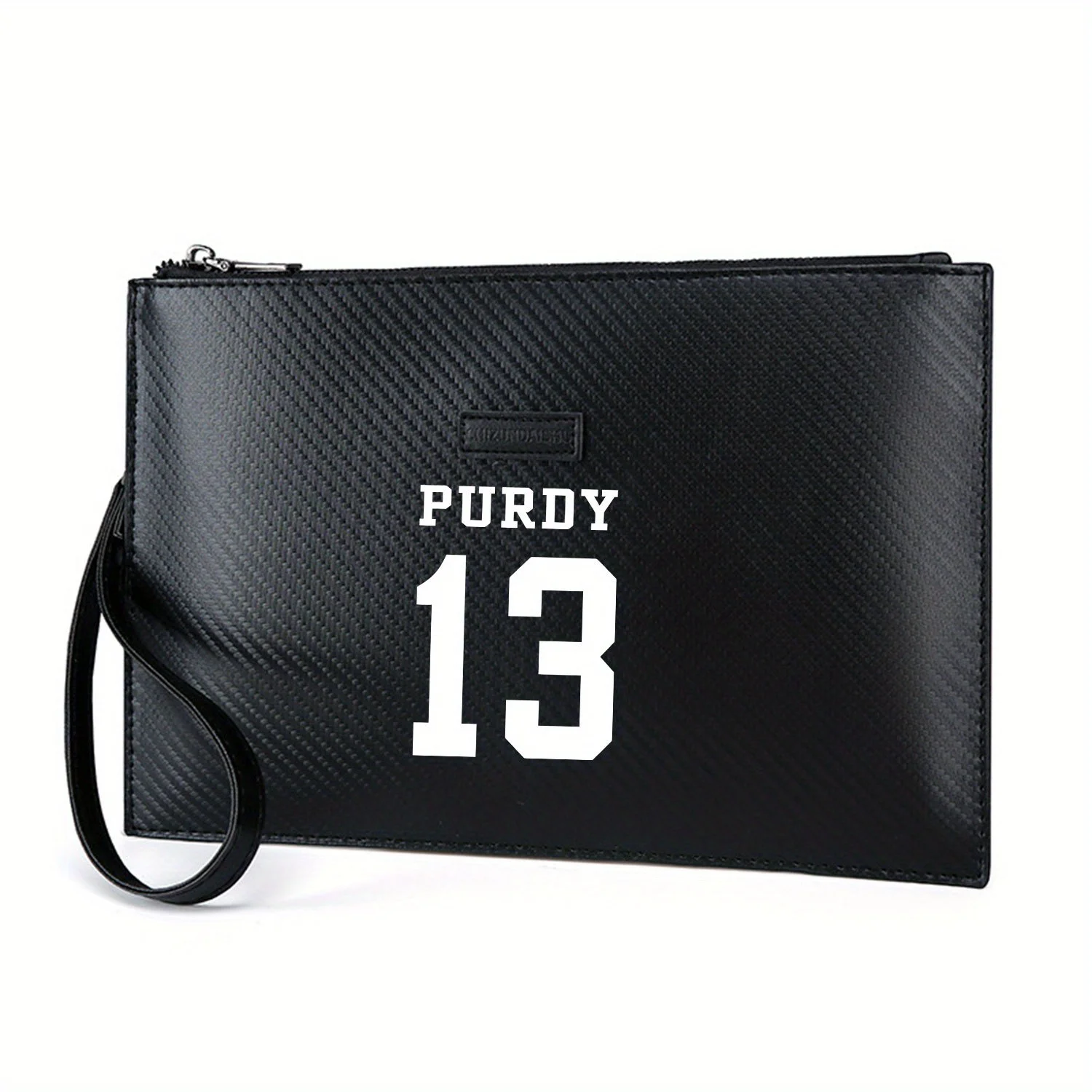 PURDY thirteen white bold numbers Elegant Printed PU Men's Handbag Fashionable and Practical for Everyday Carry