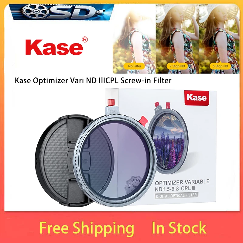 Filtre à vis pour objectif Kase Optimizer Vari ND III/CPL 62 mm, 1,5-6 stops, verre optique trempé, anti-reflet, revêtement à faible réflexion