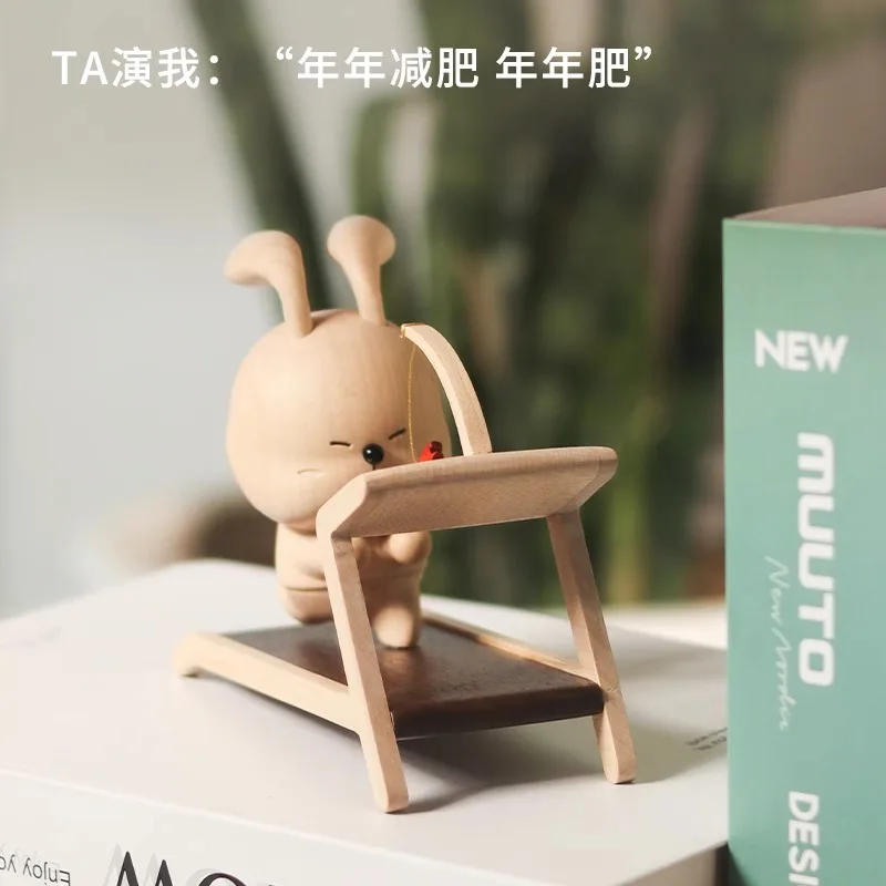 OUI Adorable Relaxed Rabbit Wooden Figurine Handcrafted Animal Sculpture for Home/Office Desk Decoration Gift for Her Women Girl