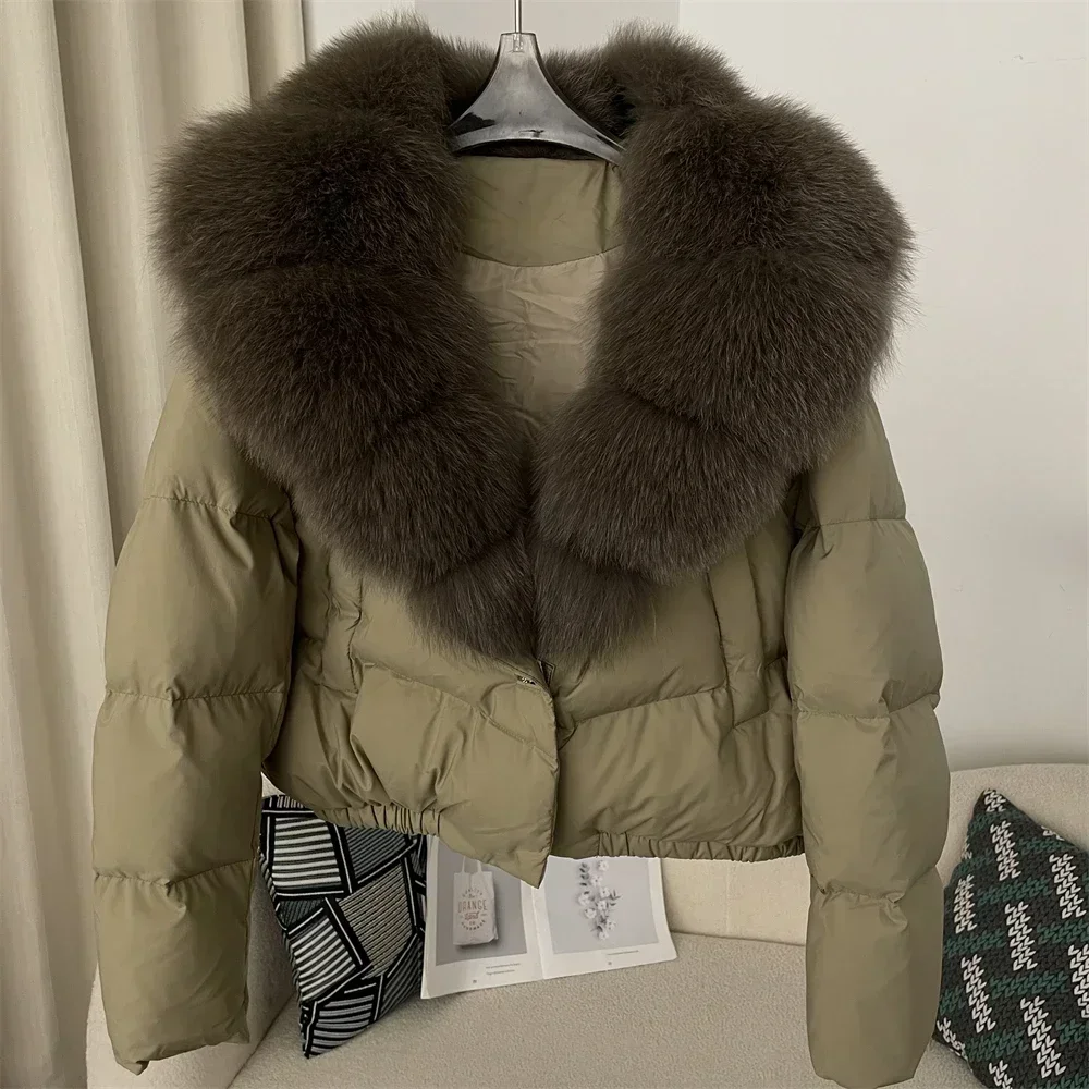 OFTBUY White Duck Down Jacket Feather Short Puffer Jacket Women Thick New Big Natural Real Fox Fur Jacket Winter Fur Coat Female