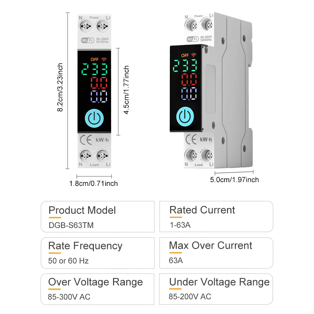 DIY GO 1P+N 1-63A TUYA WIFI Smart-Schalter kWh-Messung Leistungsschalter Timer mit Spannungs- und Stromschutz, Wiedereinschaltfunktion, Prepaid – Detail 11