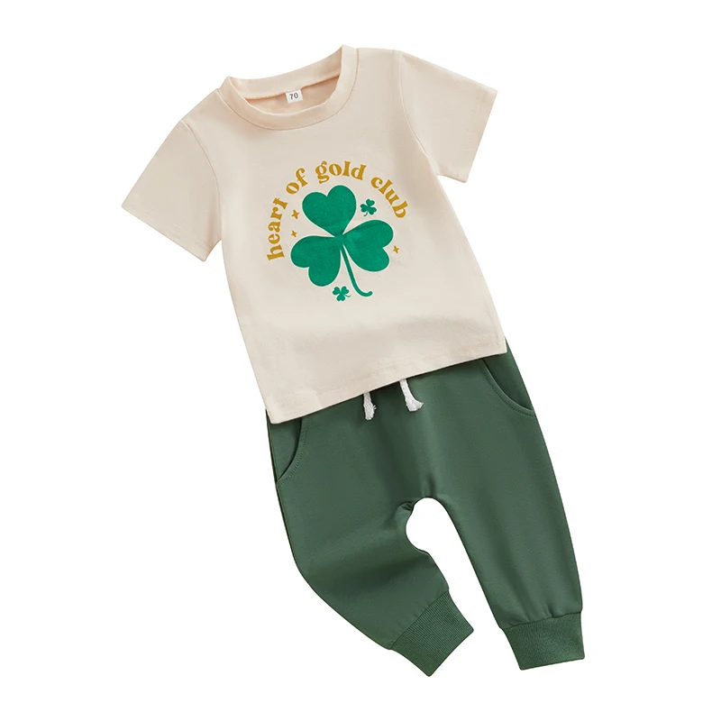 

Toddler Baby Boy St Patricks Day Outfit Shamrock Print Short Sleeve T Shirt Pants Cute Newborn Infant Fall Clothes