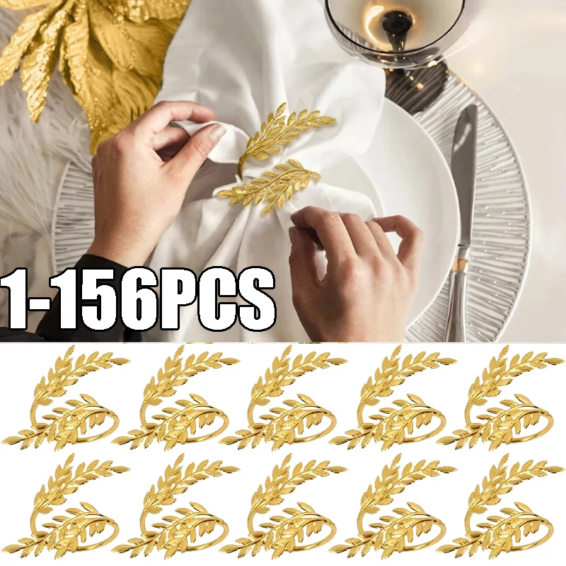 Golden Wheat Napkin Rings with Metal Leaf Design Elegant Fal