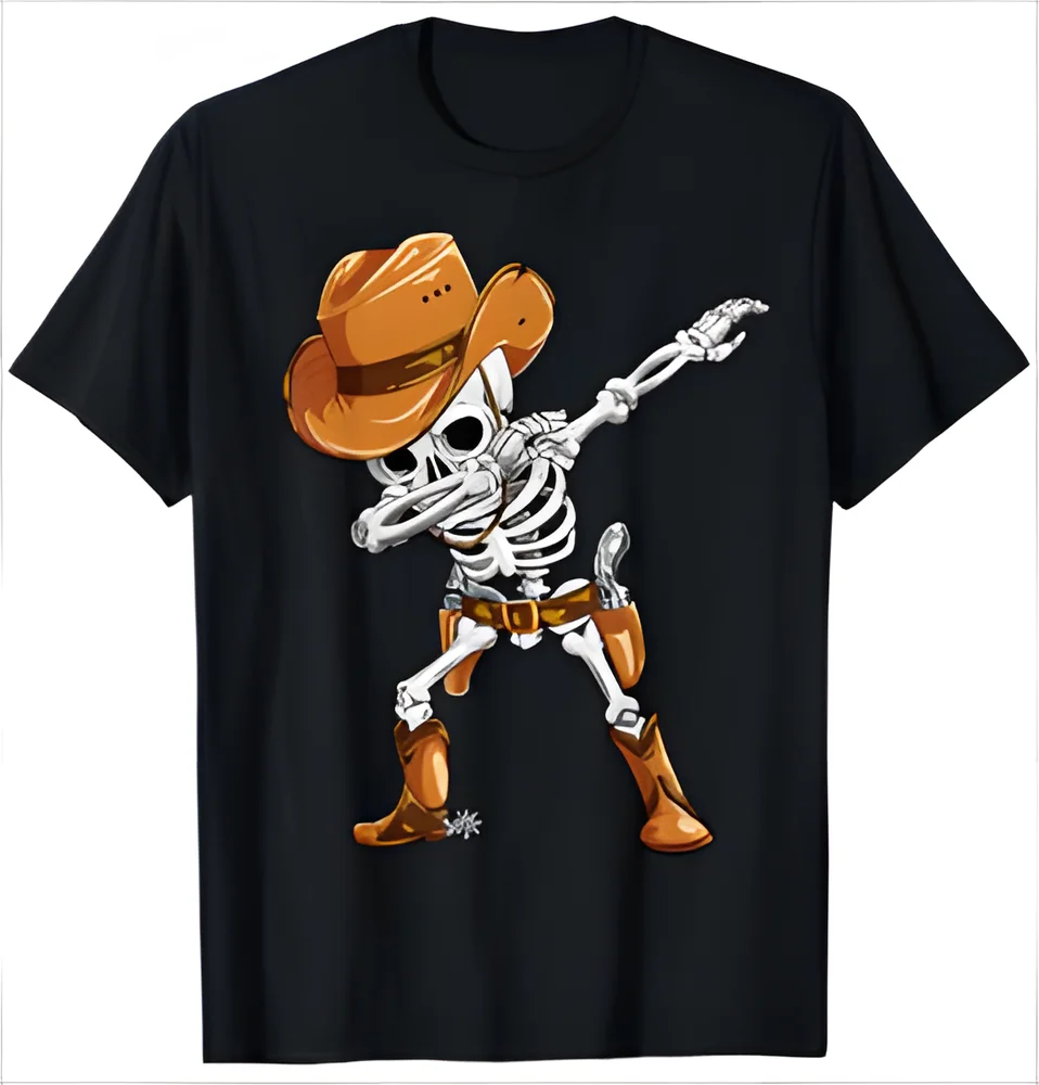 Dabbing Skeleton Cowboy Halloween Boys Men Funny Dab Dance T-Shirt