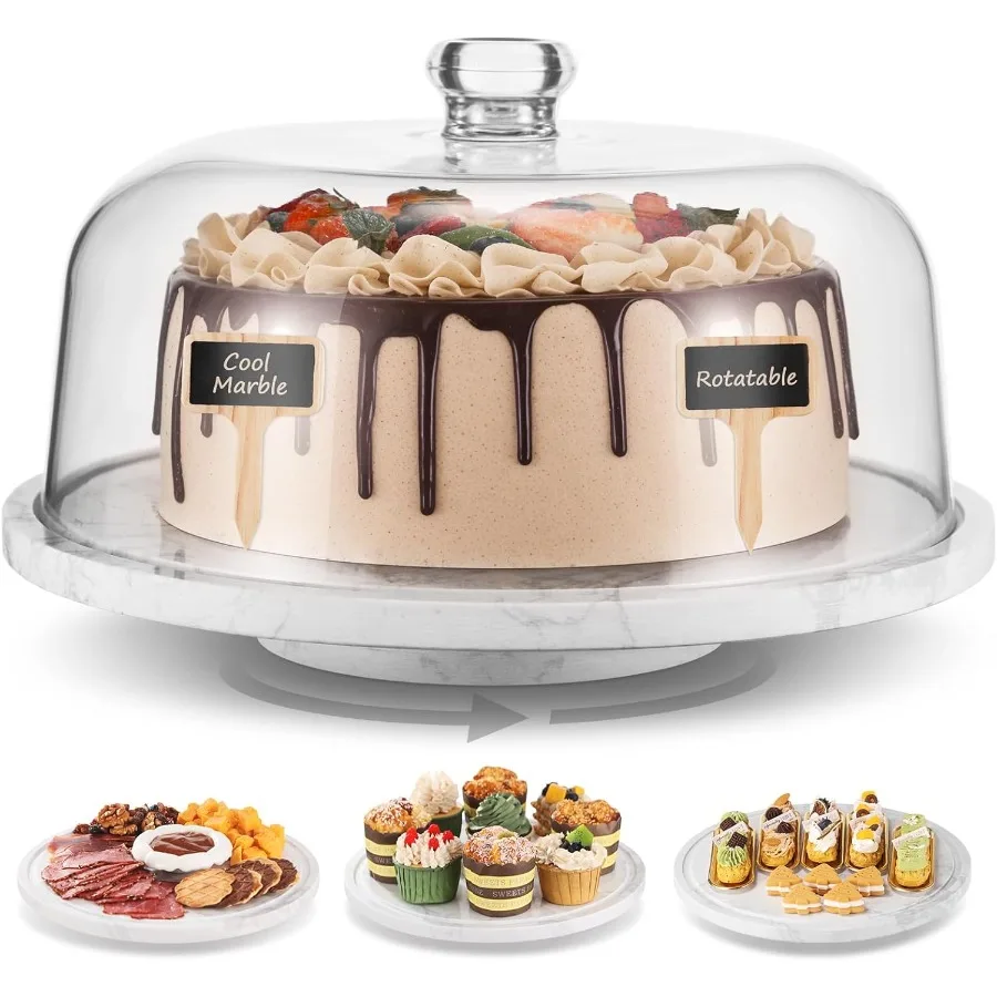 

Rotatable Marble Cake Stand with Dome 360° Rotating Cake Stand with Lid 11.8in 30cm Stone Lazy Susan with Acrylic Lid Turnable