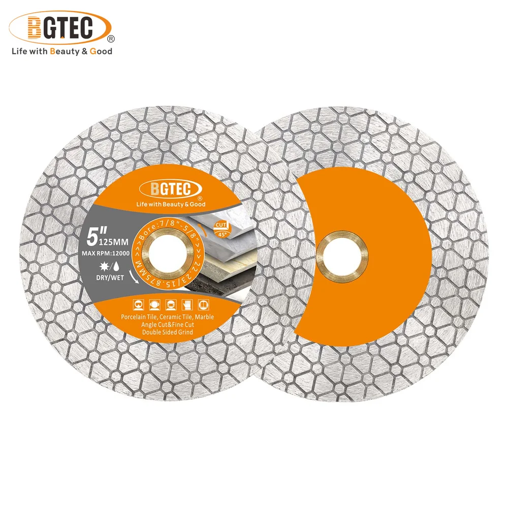 

BGTEC 115/125mm Cutting Grinding Disc 4.5/5 inch Double Sided Saw Blade for Ceramic Porcelain Tile Vacuum Brazed Fast Shaping