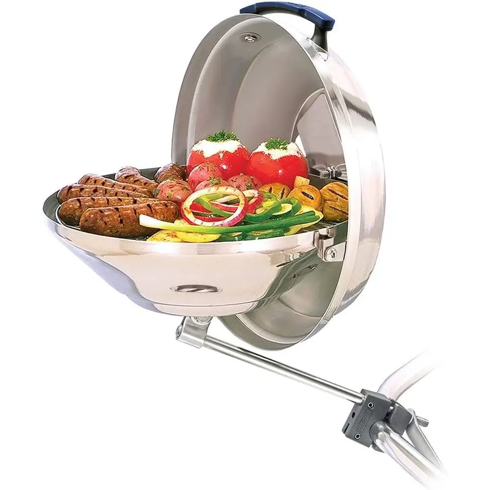 

Hinged-Lid Charcoal Grill for Efficient Barbecue Cooking