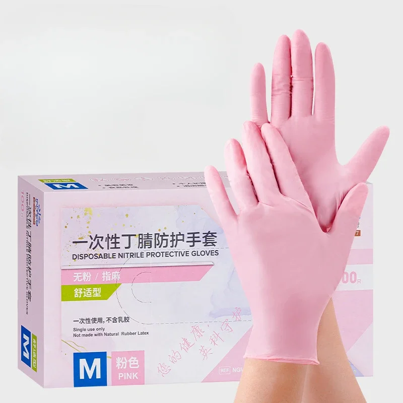 100 szt. Jasnoróżowe rękawiczki nitrylowe do kuchni Wodoodporne i antystatyczne jednorazowe rękawiczki do narzędzi gospodarstwa domowego i gotowania