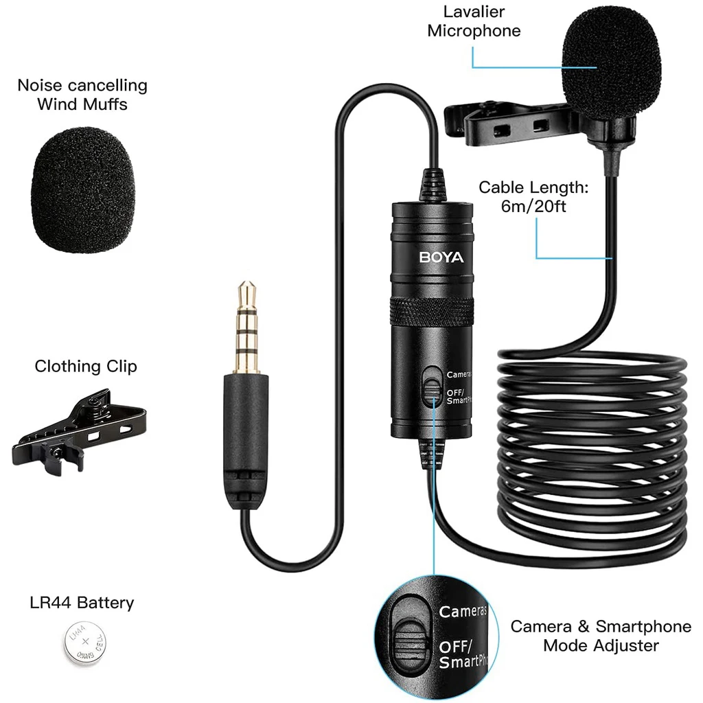 BOYA BY-M1 6m Profesjonalny Mikrofon Kondensatorowy Lavalier do Komputera PC Laptopa Smartfona iPhone DSLR Youtube Streaming — zdjęcie produktu 2