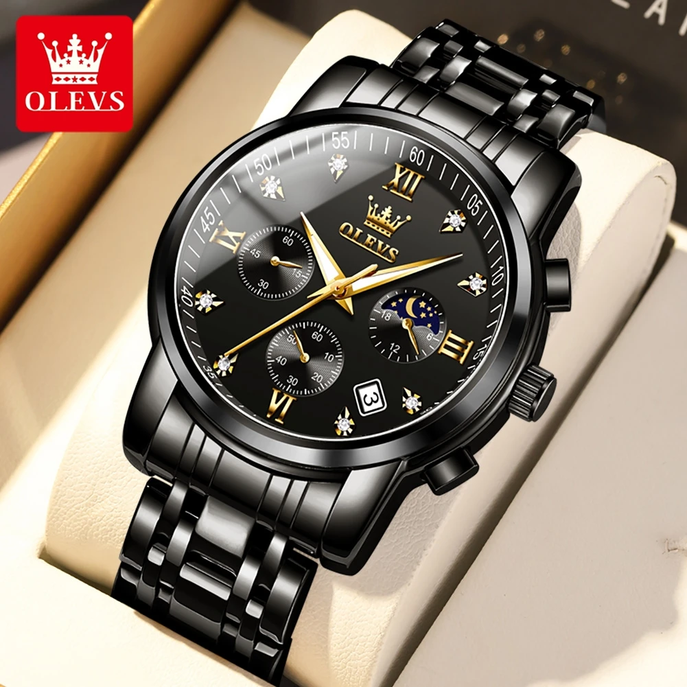 

OLEVS 2858 Мужские кварцевые часы, водонепроницаемые светящиеся часы лучшего бренда, спортивные часы с дисплеем даты и фазой Луны