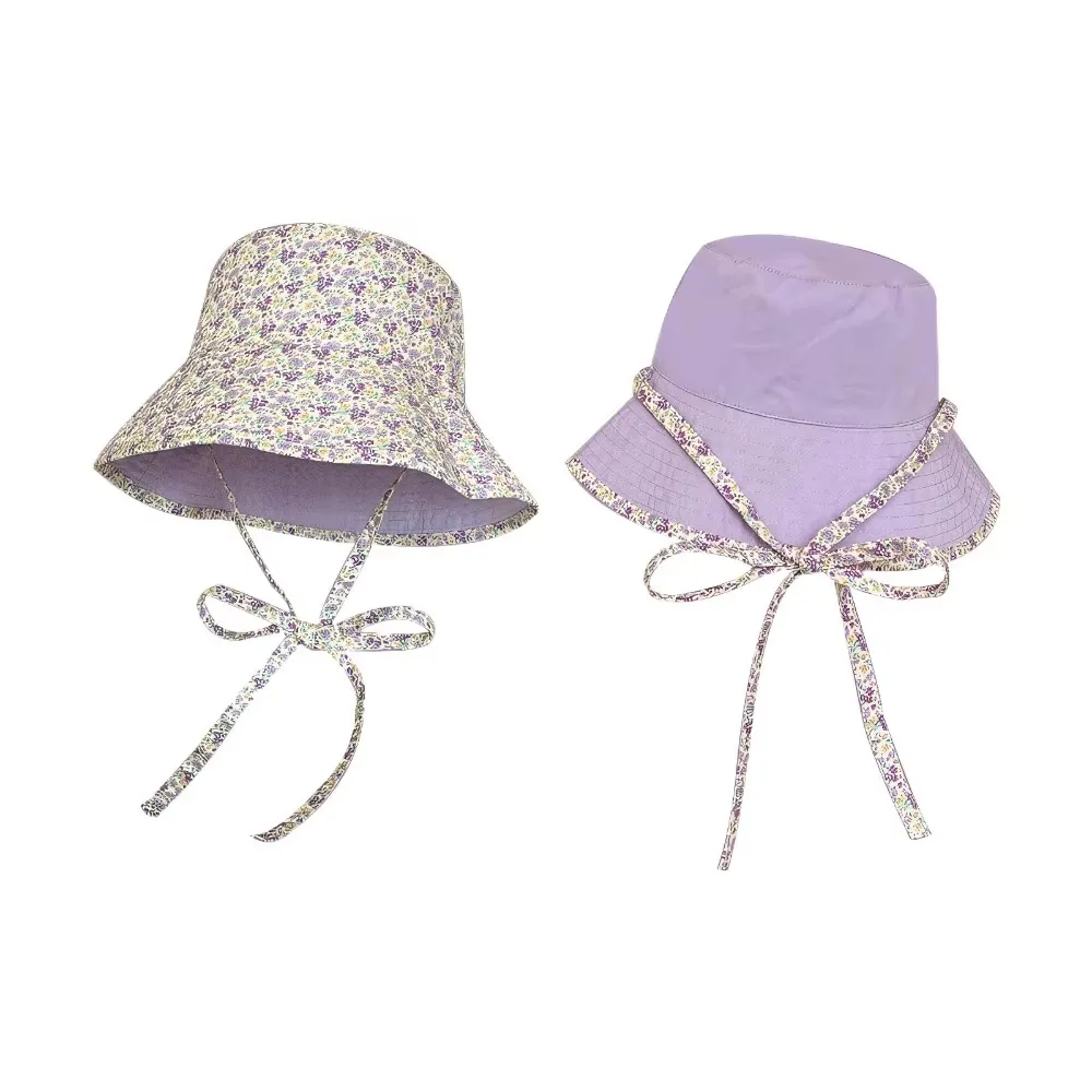 

Floral Print Panama Bucket Hats Double Sided Sun Protection Women Fisherman Hat Cute Sweet Large Brim Summer Sun Hats Basin Caps