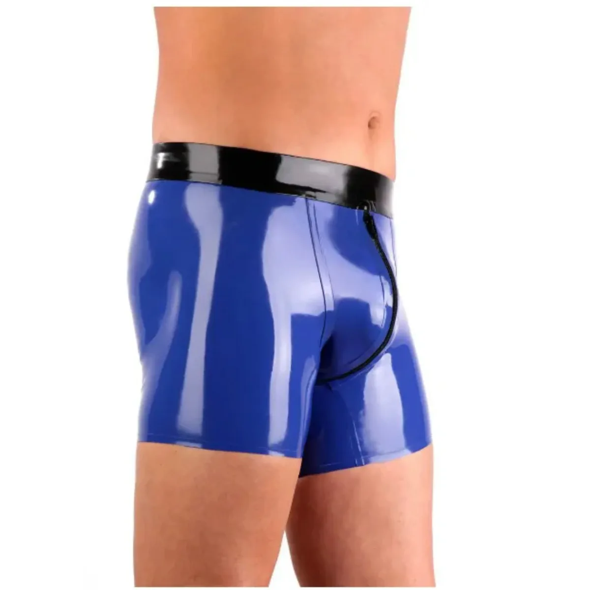 

Latex Sexy Men Underwear Front Zipper Rubber Panties Wet Look Underpants Fetish Male Short Dark Blue Boxer