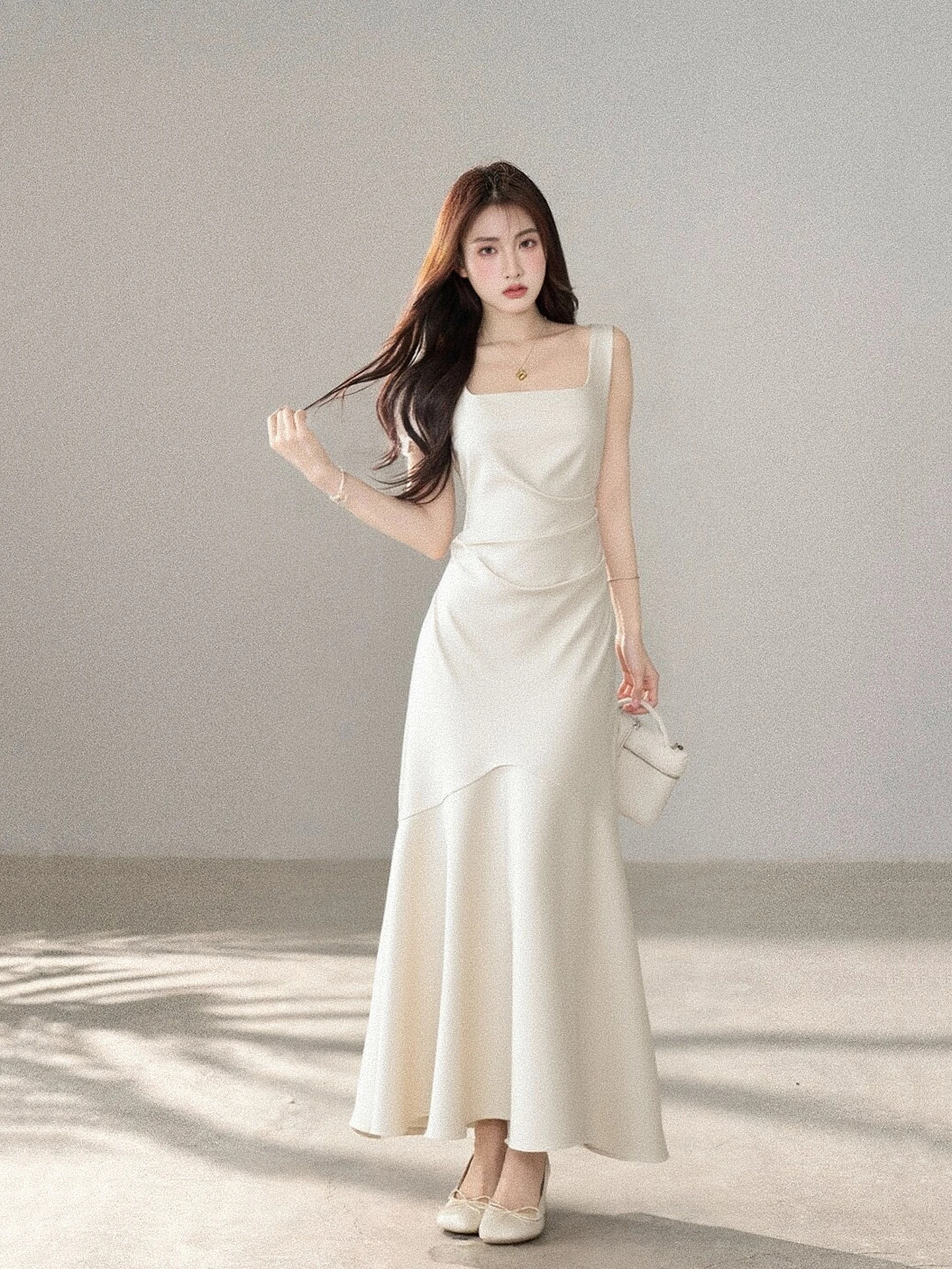 LIXIAOWAN Summer Elegant White Satin Strapless Mermaid Dress Women's Slimming Gown Perfect for Date And Wedding Casual Wear
