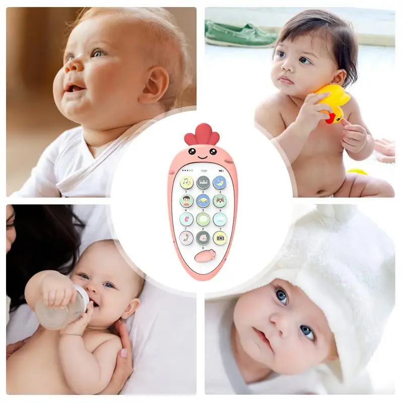 Toddler Teether Chew Toys Toddler Musical Sound Phone Learning Toy Interactive Sensory Bilingual Teething Toys Carrot Phone