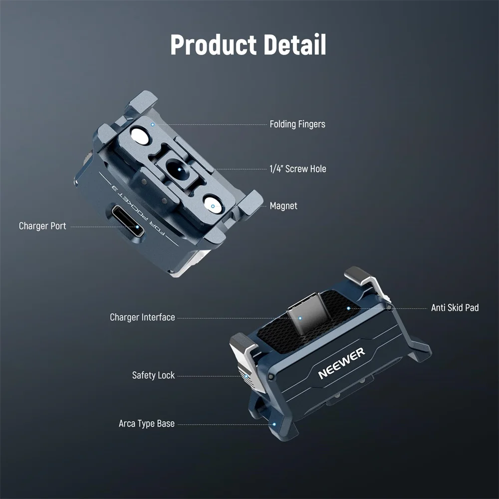 NEEWER Soporte magnético para cámara para DJI Osmo Pocket 3 Base adaptadora de carga plegable con accesorios para Cámara de Acción Arca de 1/4"