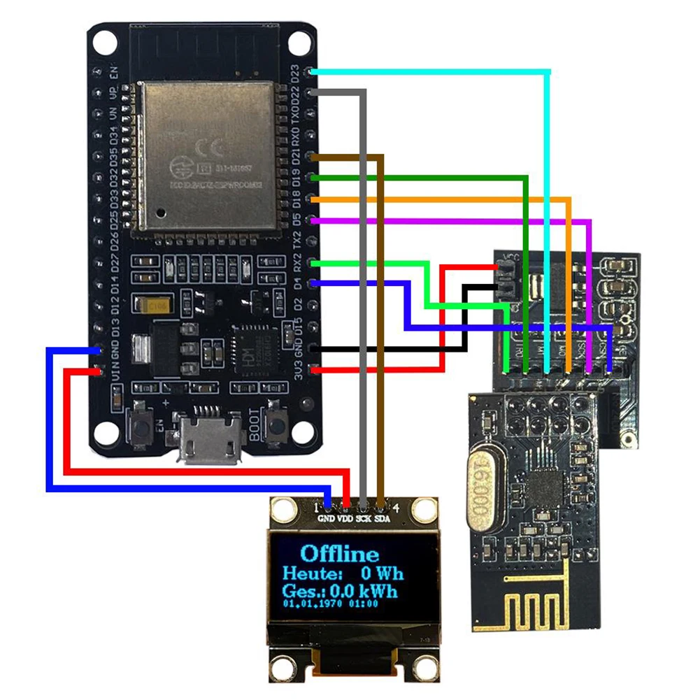 1set ESP321 con Kit NRF24L01 scheda di sviluppo modulo Wireless DTU Plug-and-play per inverter moduli fotovoltaici da 25.4mm