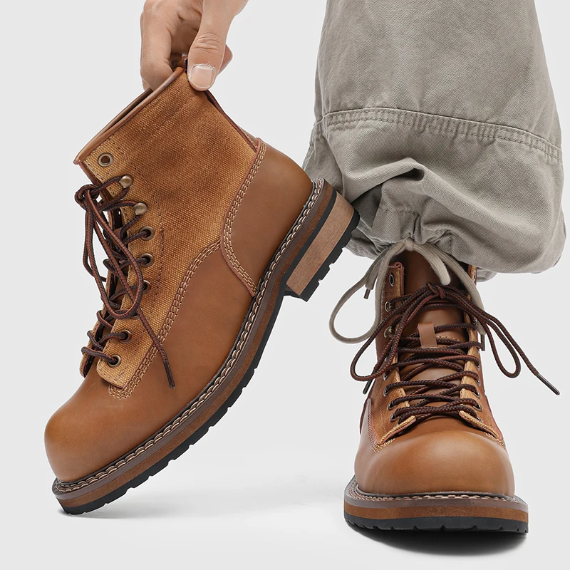 

Роскошные высокие кожаные туфли Ретро и дизайнерские стили Outdoor Fashion Street Высококачественные осенние и зимние ботинки New Hot