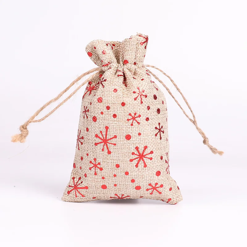 50pcs/lot 10*15cm Stamping Gold Linen Drawstring Bag Jewelry Pouches Wedding Party Candy Christmas Gift Packaging Bags