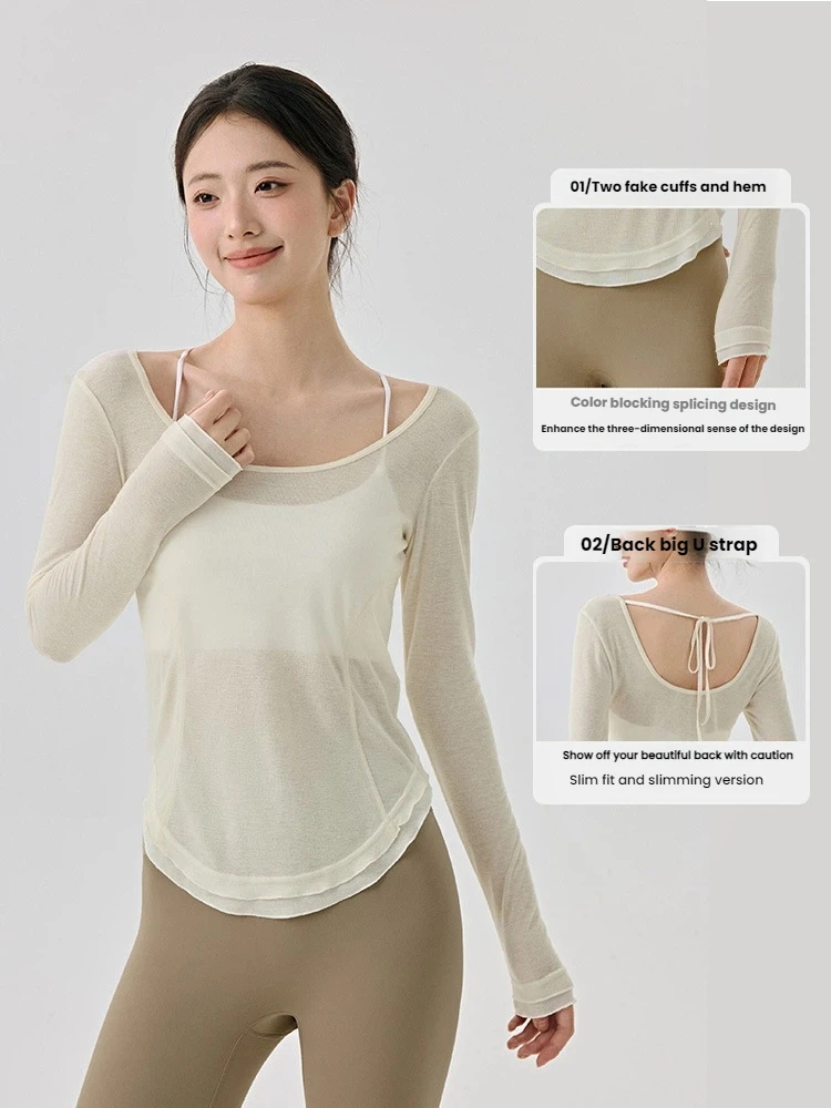 

Women pulovers Loose casual Yoga Tops Lightweight Breathable Sexy Backless Long-sleeved sports Cover-up T-shirt Women's clothing