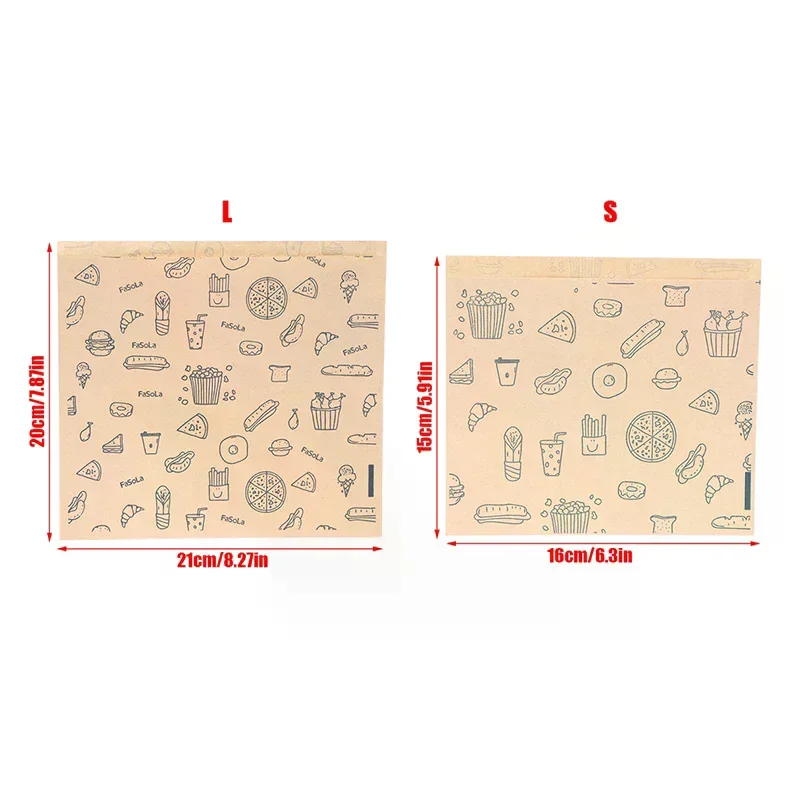 50Pcs Greaseproof Paper Bag, Kraft Paper Bag Food Wrapping Bag Disposable Packaging Baking Paper Plate Mat Kitchen Accessories