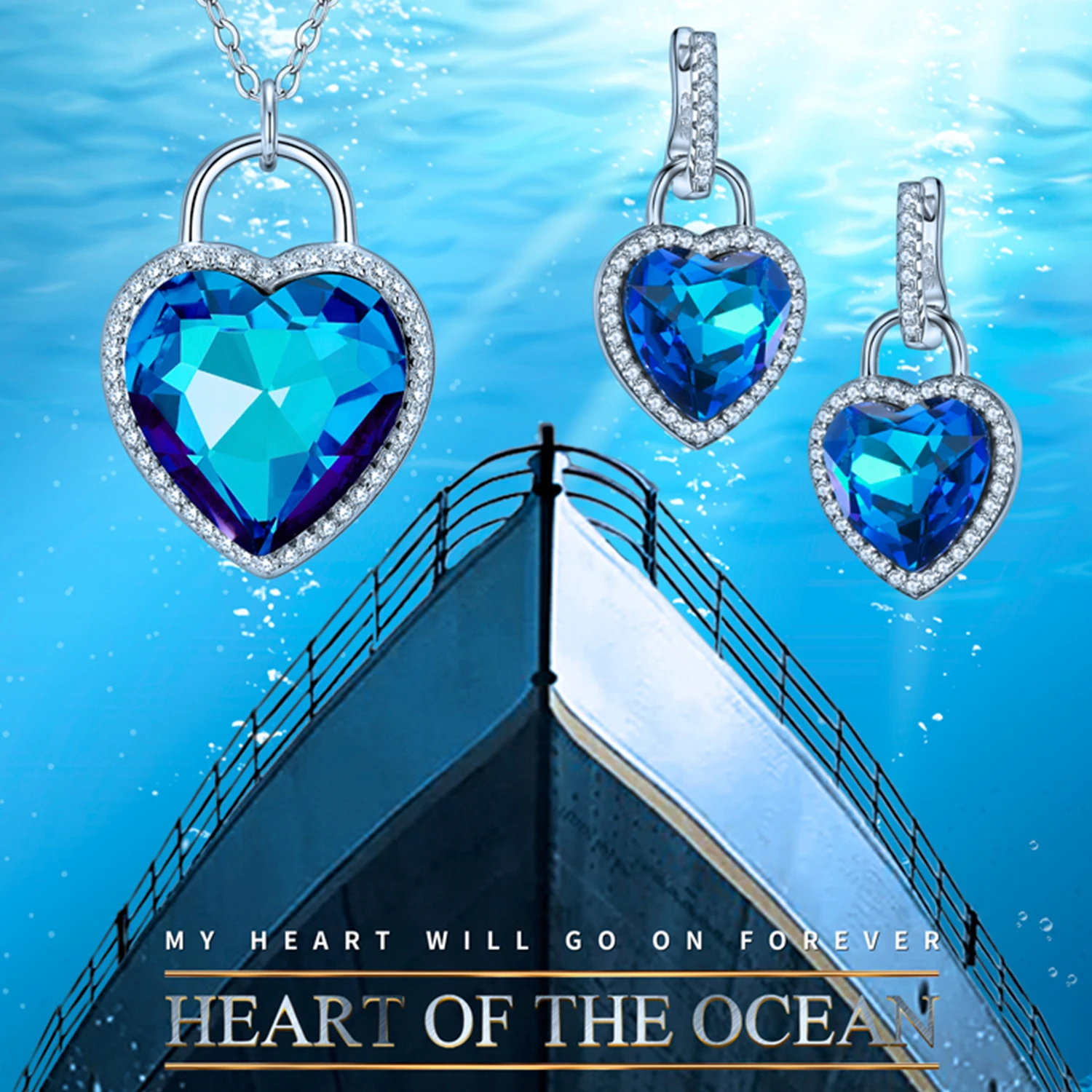 Genuine 925 Sterling Silver Love Ocean Heart Blue Delicate Key & Lock Earrings Pendant Necklaces Women Girlfriend Wife