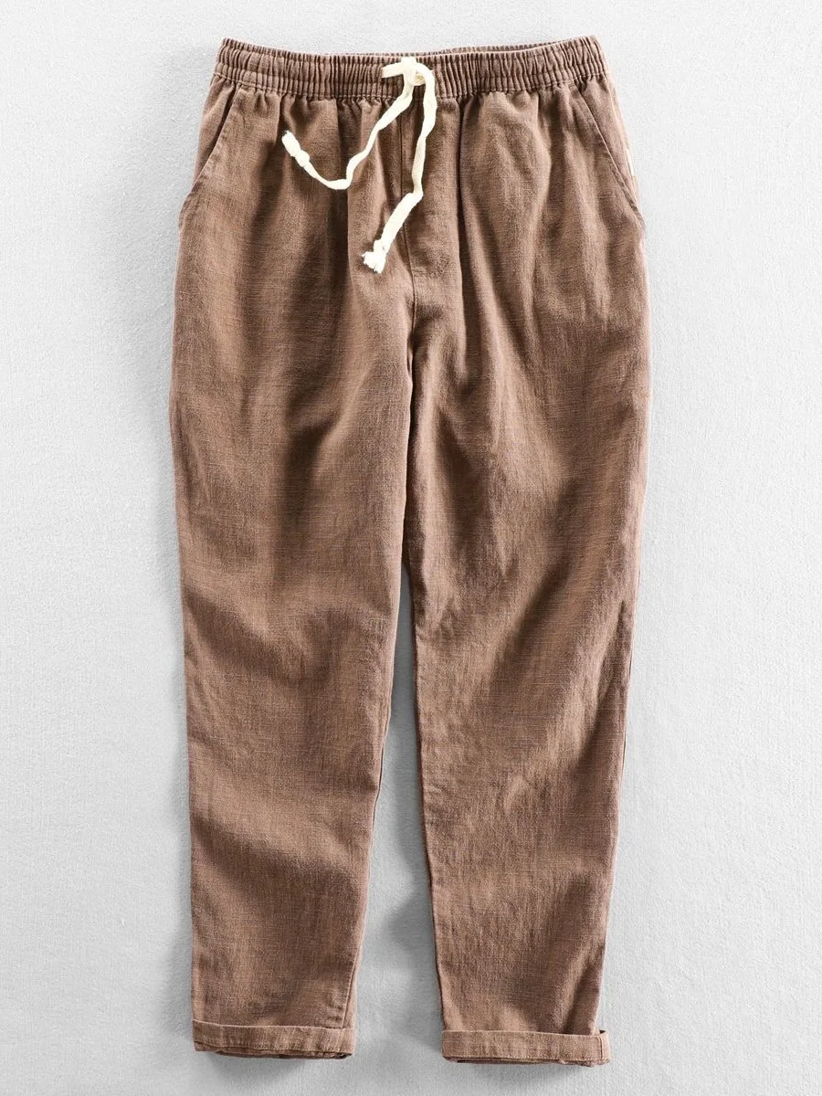 

Новые китайские льняные брюки, мужские летние тонкие девять очков, свободные прямые хлопковые льняные повседневные брюки