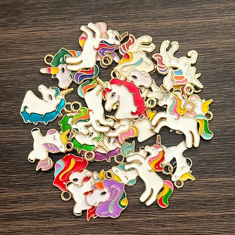 10Pcs 6 Styles Enamel Rainbow Unicorn Alloy Pendant Charm for Jewelry Making Women\'s Earrings Bracelet Supplies DIY Accessories