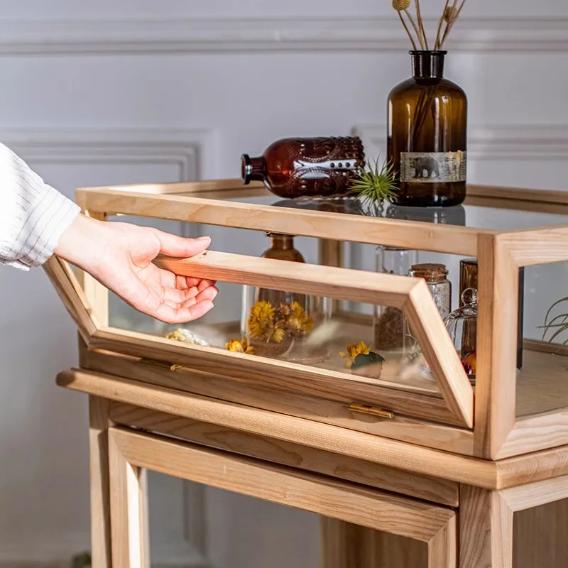 Solid wood glass Chinese display cabinet Teacup tea set Dust-proof storage cabinet Blind box Display box Jewelry display storage