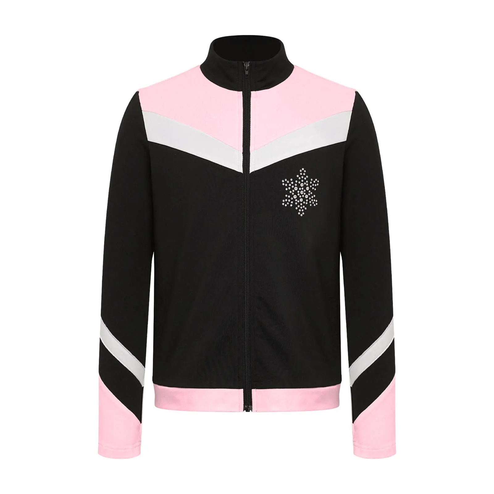 Kids Boys Long Sleeve Fleece Lining Rhinestone Snowflake Jacket Coat for Figure Skating Dance Training Gymnastics Performance