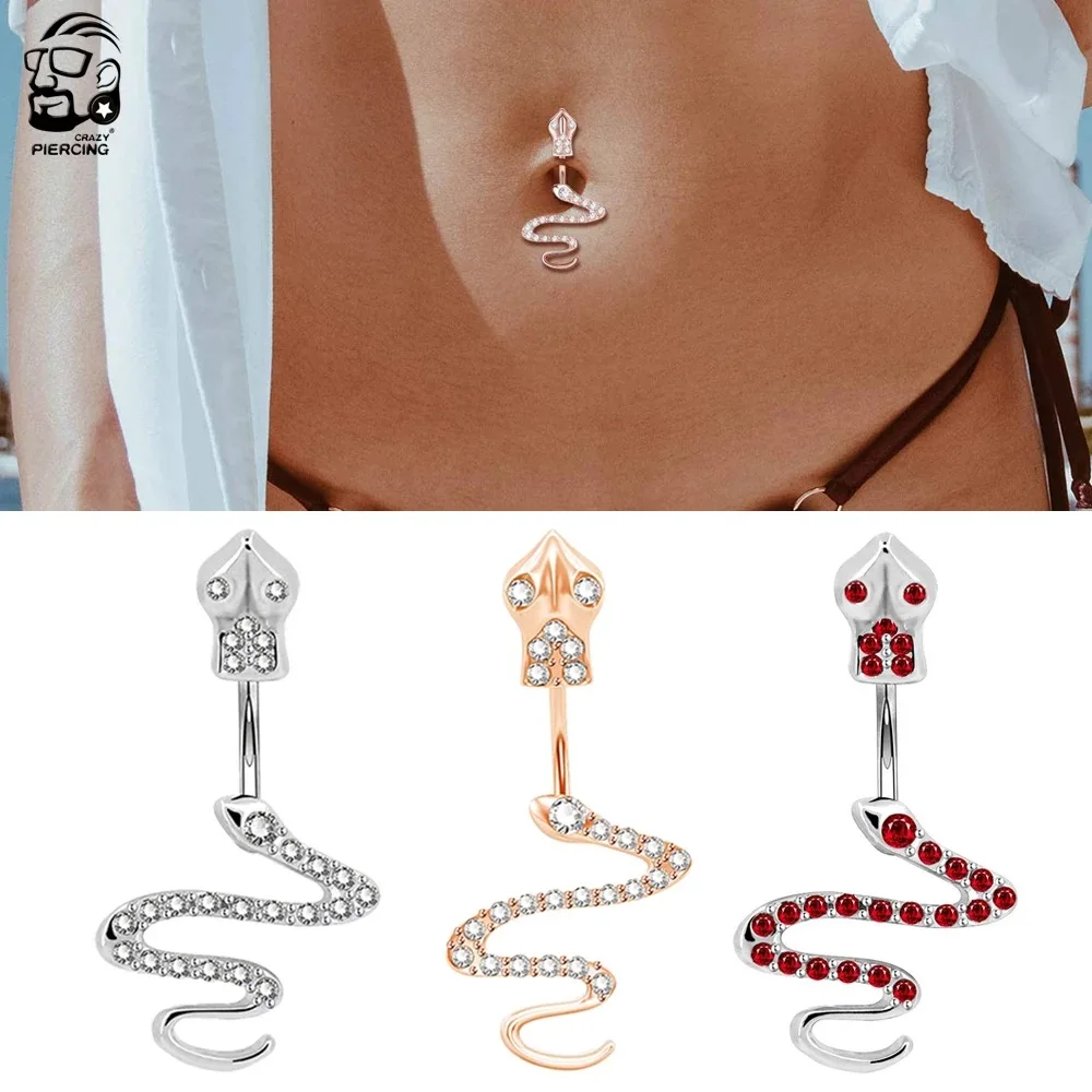 "خاتم بطن ثعبان الماس الجديد للزوجين لعام 2025 - ثقب السرة من الفولاذ المقاوم للصدأ، متعدد الألوان، للجنسين (يطلوب ثقب ذاتي)" #3