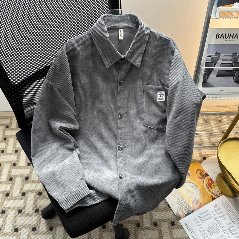 

Loose Fit Men's Corduroy Long Sleeve Shirt Spring Season Versatile Style Retro Chic Hong Kong Flavor Outerwear