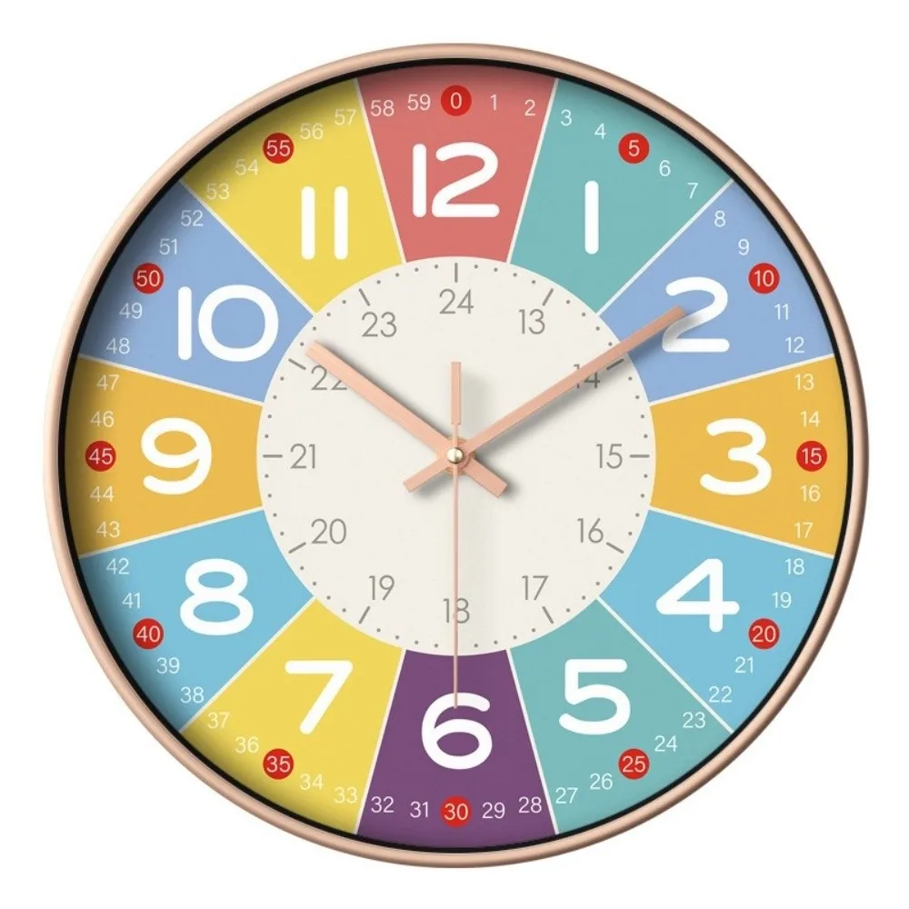 Educational Silent Teaching Wall Clock Round Analog Kids Learning Clock Cartoon Wall Decor Quartz Wall Clock Bedroom