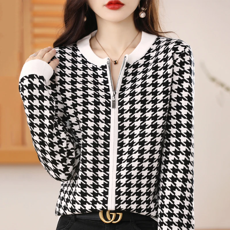 2022 new women\'s cardigan women\'s cashmere cardigan knitted jacket spring and autumn Korean version zipper cardigan sweater