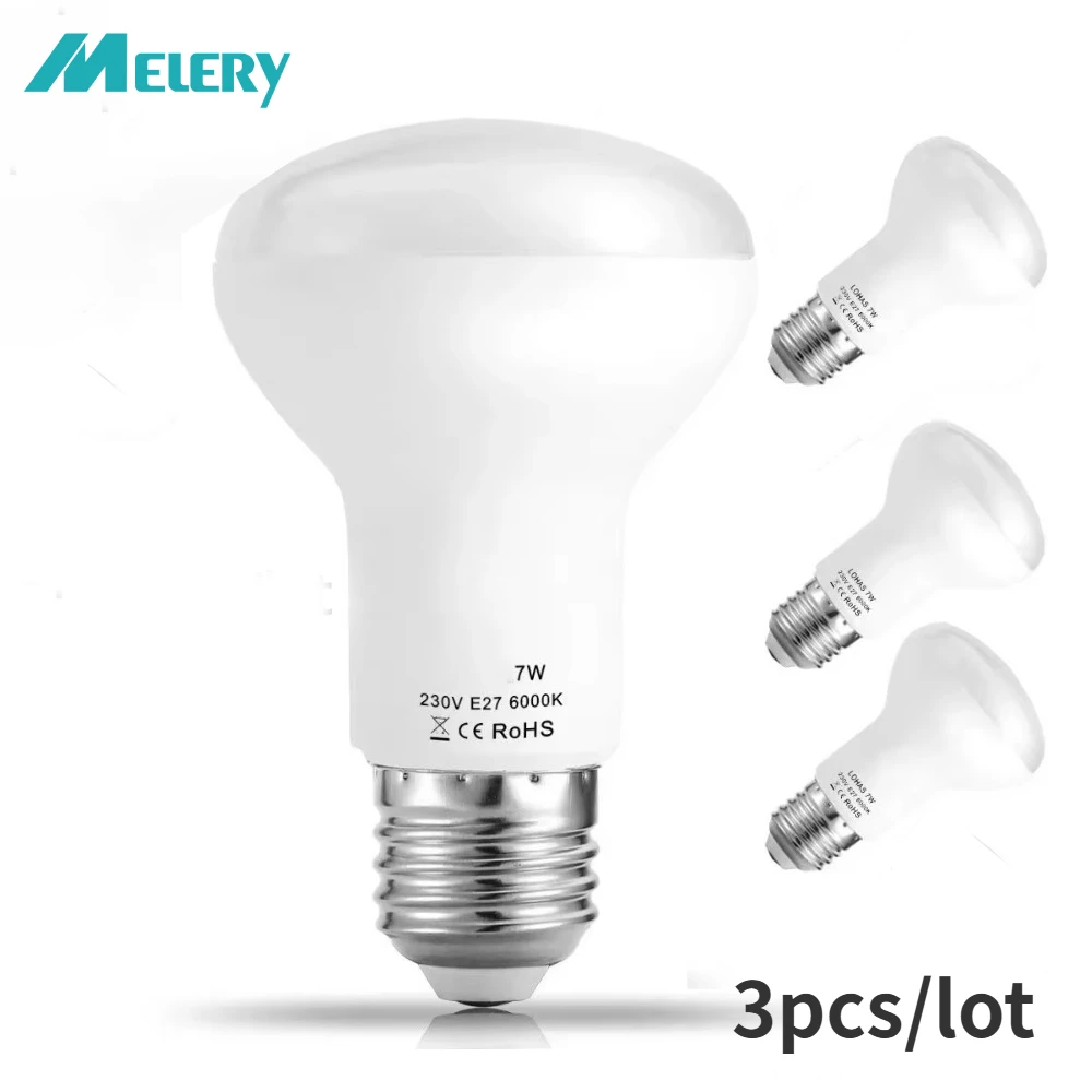 

Melery E26 E27 Reflector LED Lights Bulbs 7W Lamp Edison Screw Replace 60W 560Lm Warm Day White 6000K Energy Save 3pcs