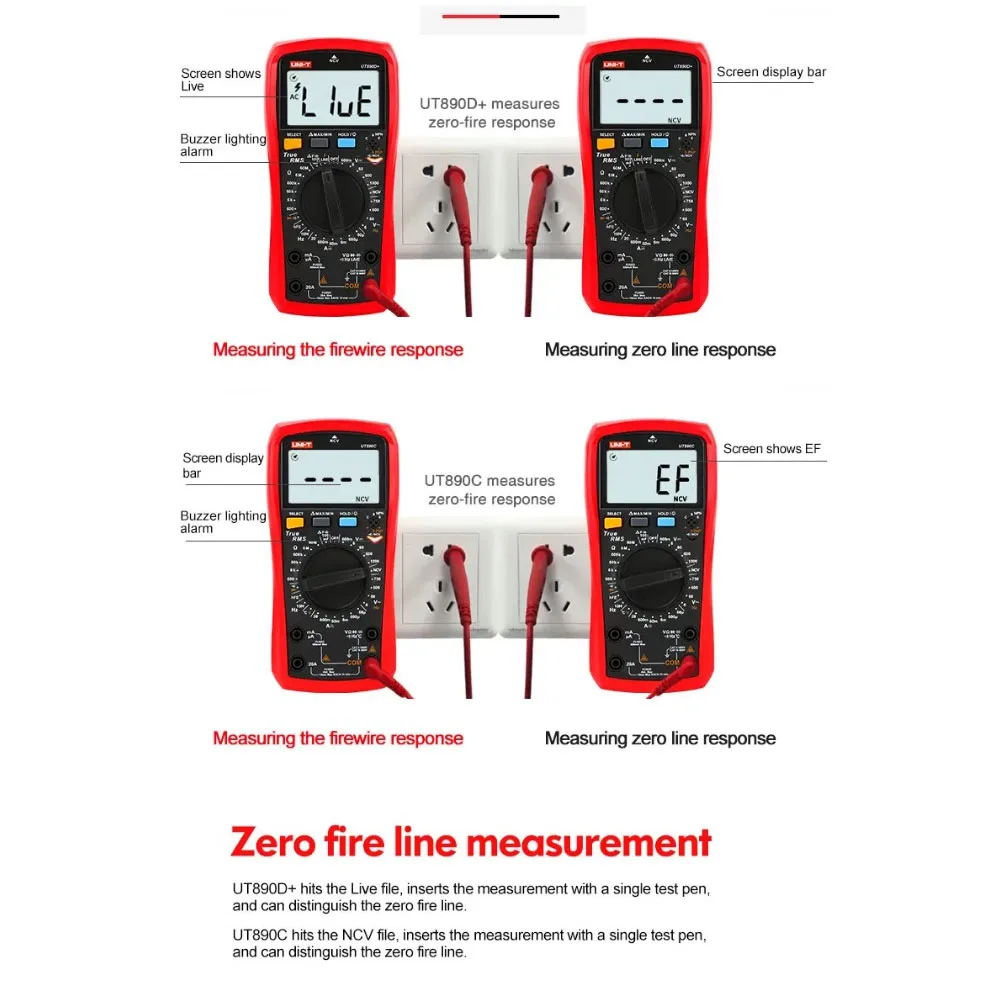 UNI-T UT890C/UT890D+ Digital Multimeter 6000Counts Manual Temperature Voltage Ammeter AC DC Capacitor Meter Tester NCV