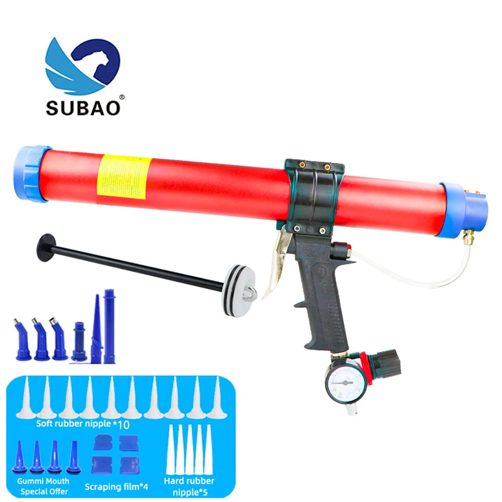 SUBAO 600ml Pneumatic Glass Glue Gun Set Soft and Hard Adhesive Dual purpose Door and Window Glass Gap Glue Tool