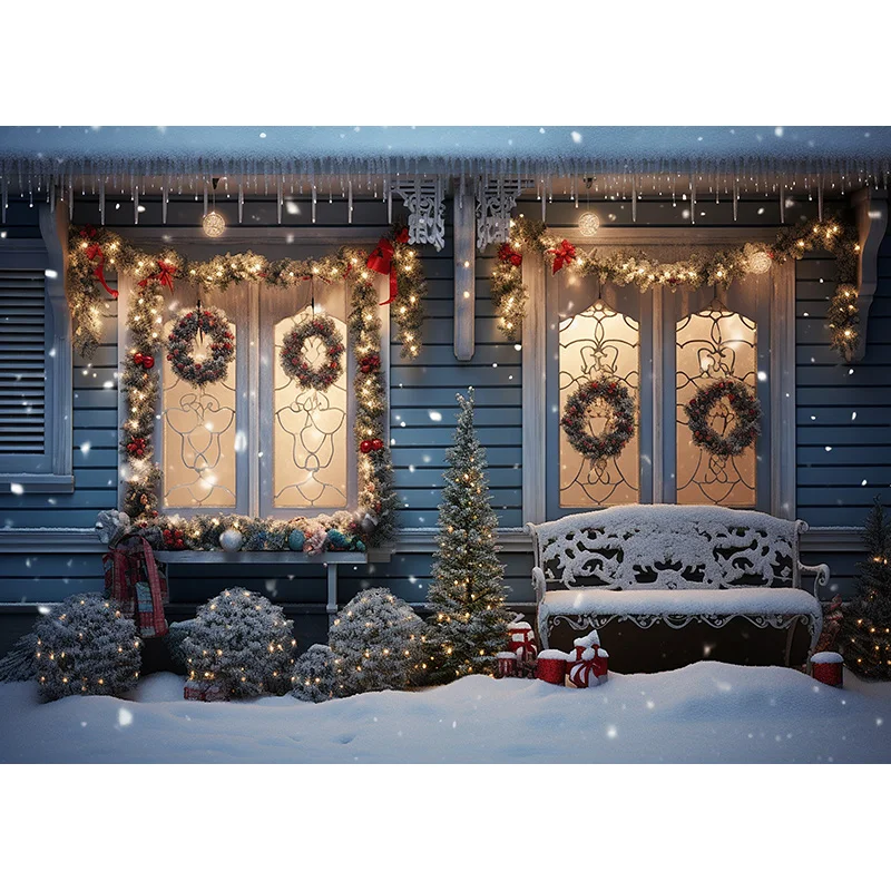 SHUOZHIKE Christmas Day Fireplace Photography Backdrops Prop Window Living Room Interior Storefront Door Background DR-13