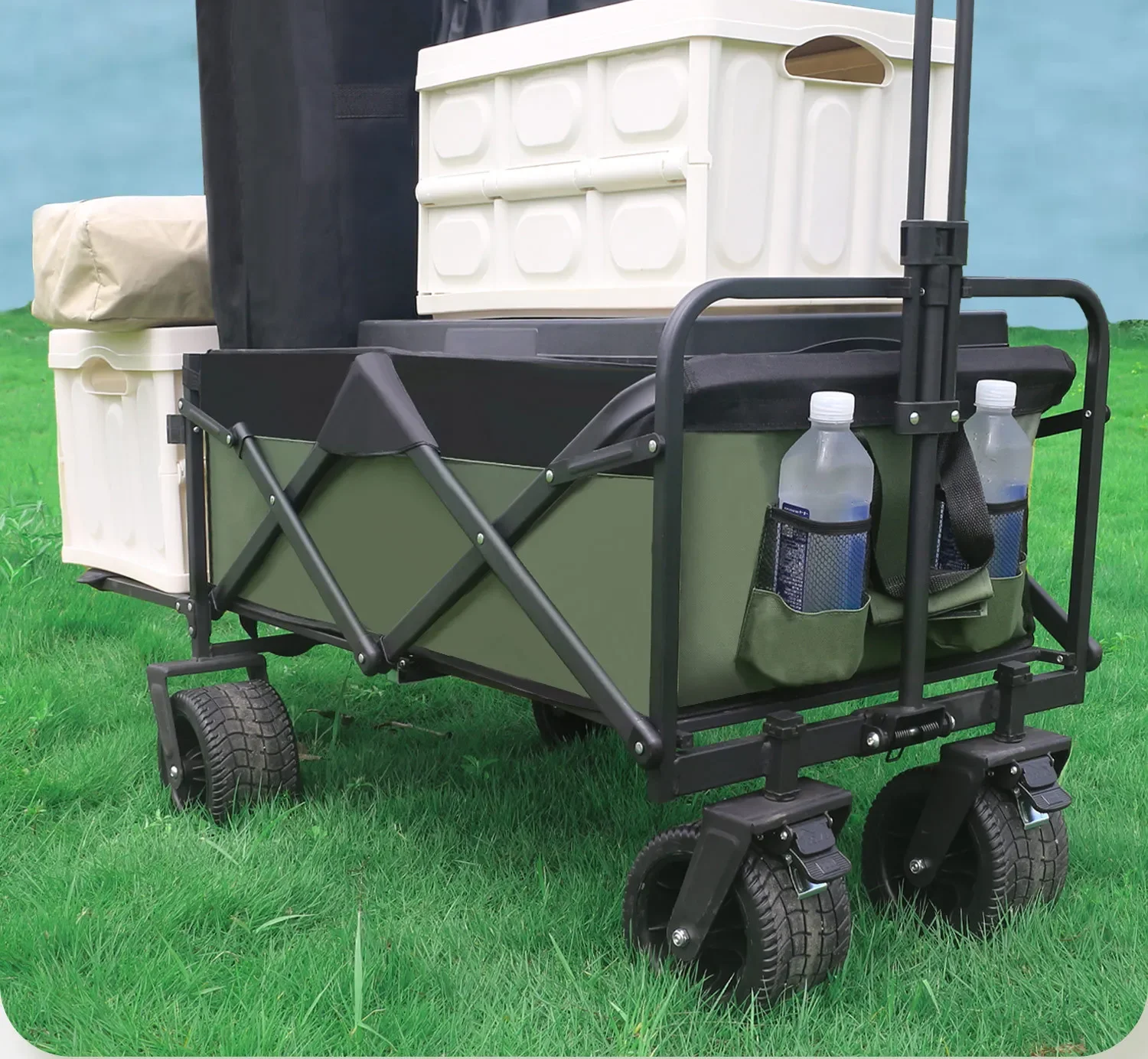 

Be suitable for Collapsible Wheeled Folding Cart On Wheels Wagon Large Foldable Camping Cart Garden Outdoor Carts Portable Barbe
