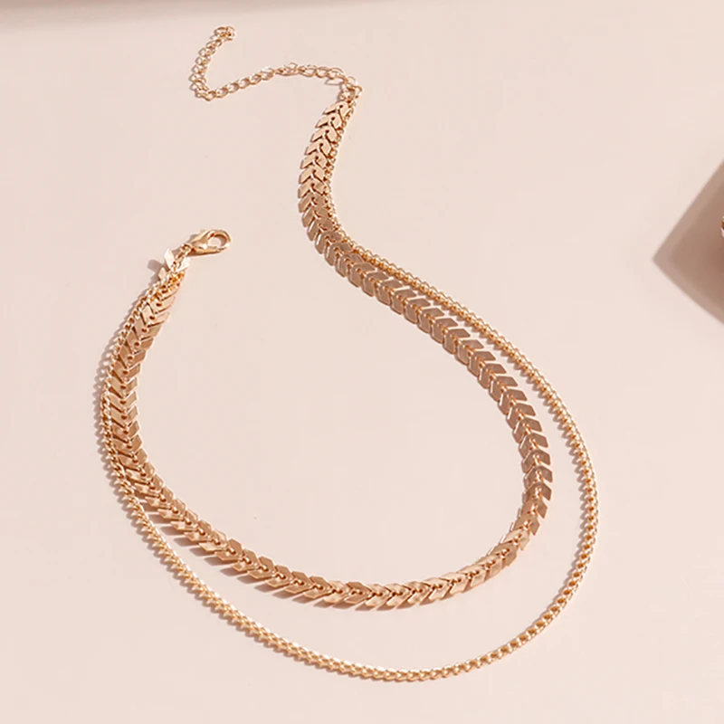Aihua Gothic Doppelschichten Halsband Halskette für Frauen Flache Kette Halsband Auf Hals Schmuck Collares Fishbone Flugzeug Halskette – Detail 6