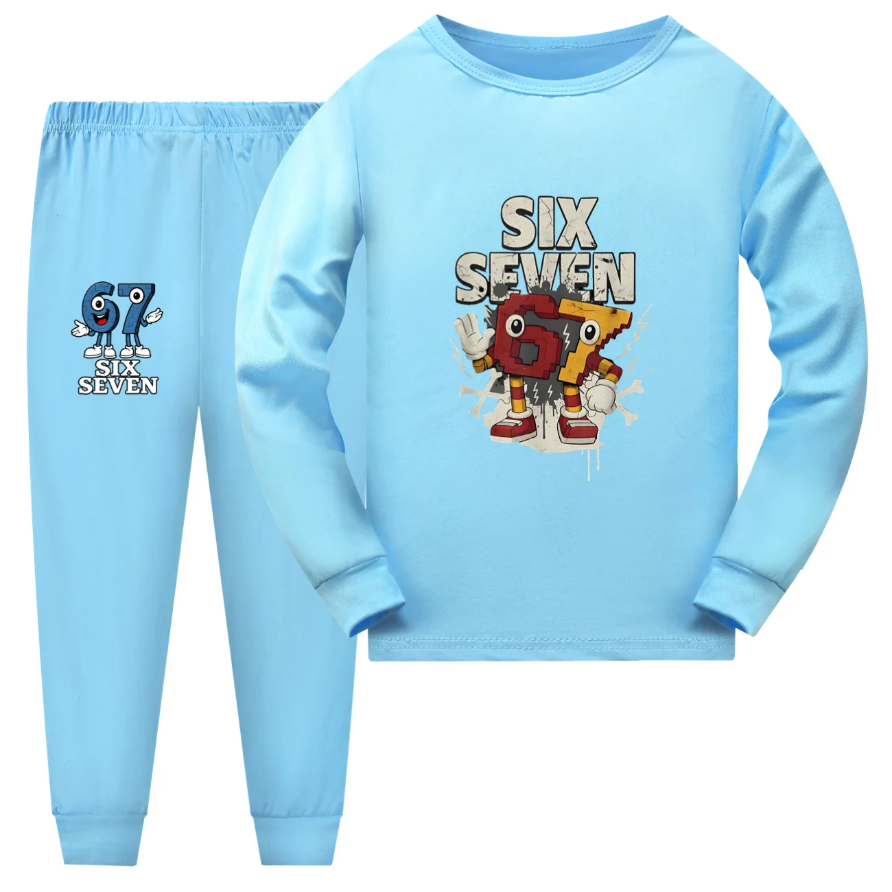 

New 67 Six Seven Funny Clothes Kids Long Sleeve+Trousers 2pcs Set Boys Girls Long Sleeve Pajama Sets Leisure Sleepwear