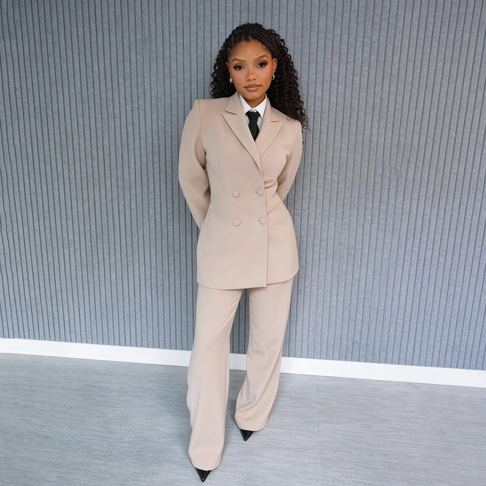 Elegant Women 2 Piece Suit Set Peak Lapel Double Breasted Outfit Office Business Casual Party Lady Clothing Blazer And Pants