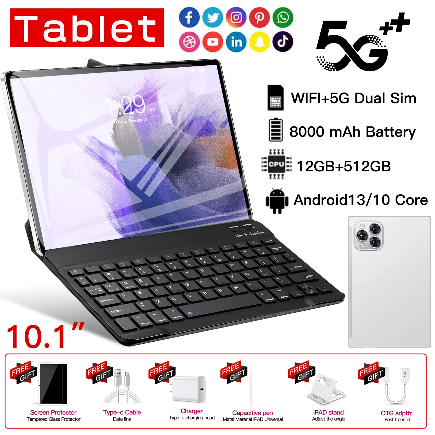 

2024 Global Edition Pad 15 Pro Tablet 16GB/1TB Android13 20000mAh 11-inch 5G Dual SIM Dual Standby GPS Bluetooth 5.0 WiFi Tablet