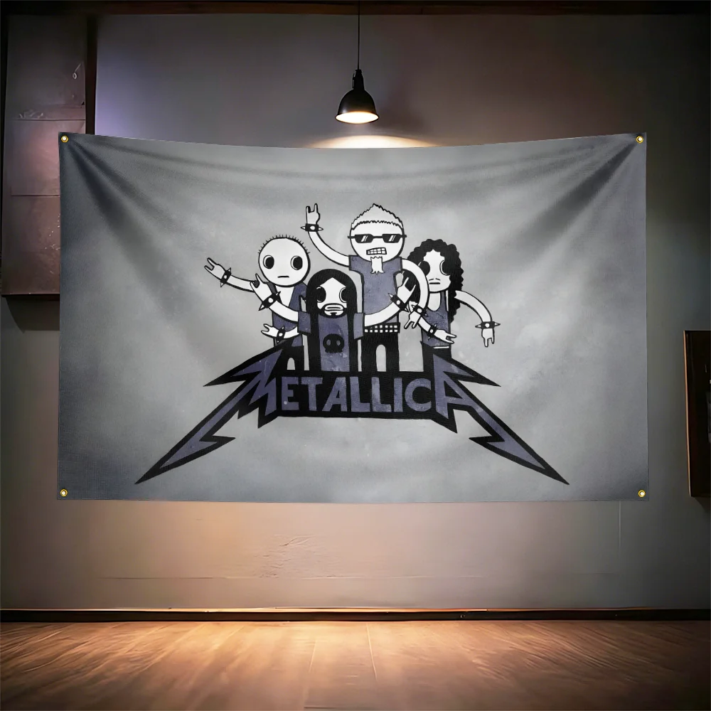 Rock Music Flag  for Metallica Fans Banner HD Print Brass Grommet Garage Bedroom Living Room Dorm Wall Decor Tapestry
