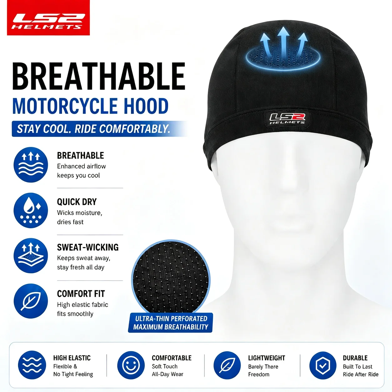 LS2 Original Motorcycle Balaclava Face Mask Men Mesh Breathable Ice Silk Motocross Riding Mask UV Sunscreen Motorcycle Headwear