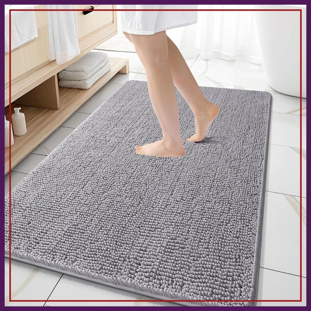 

Extra Soft Absorbent Chenille Bath Rugs 59x35, Quick Dry Rubber Backing, Machine Washable Bath Mat for Bathroom Floor, Tub and Shower, Grey